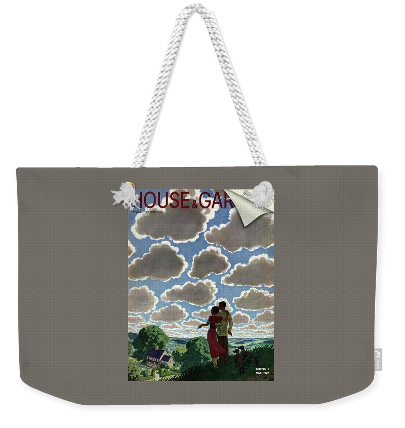 A Young Couple And Their Dogs On A Hilltop Weekender Tote Bag