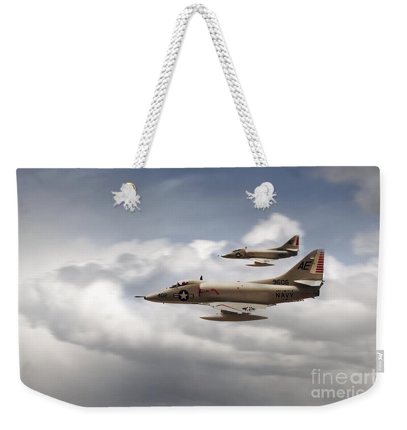 Douglas A-4 Skyhawk Weekender Tote Bag featuring the digital art A4 Skyhawks by Airpower Art