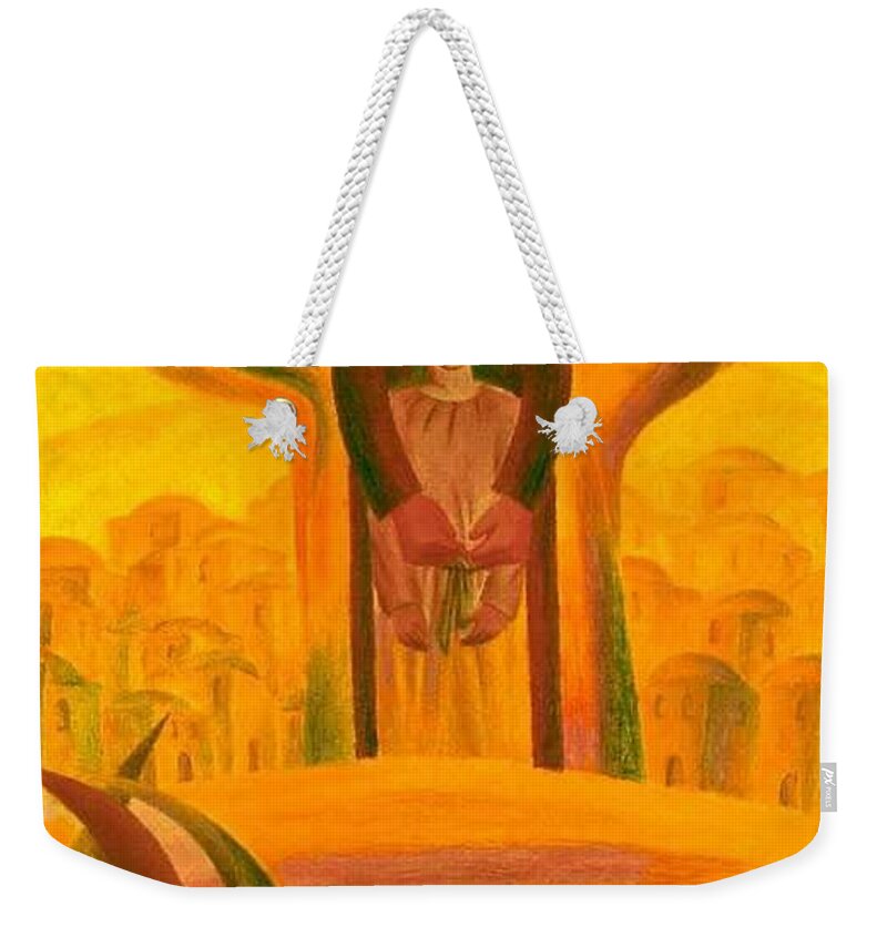 Abraham And Isaac Weekender Tote Bag featuring the painting Abraham and Isaac by Israel Tsvaygenbaum