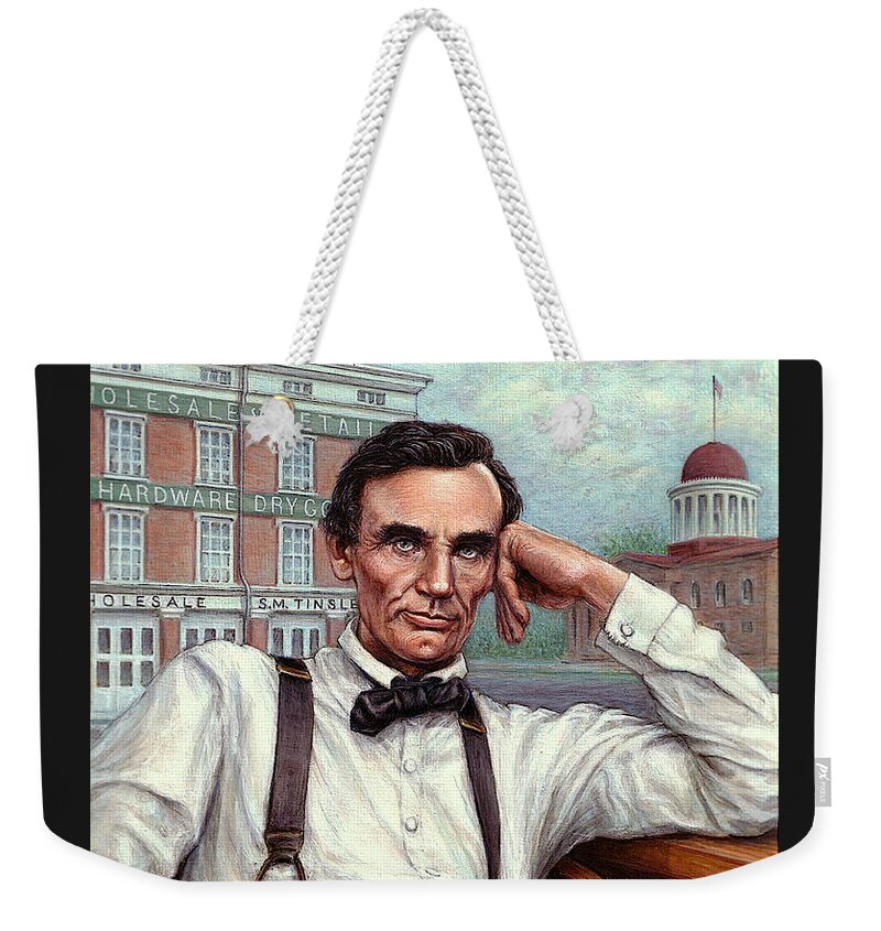 Occupy China Weekender Tote Bag featuring the painting Abraham Lincoln of Springfield Bicentennial Portrait by Jane Bucci