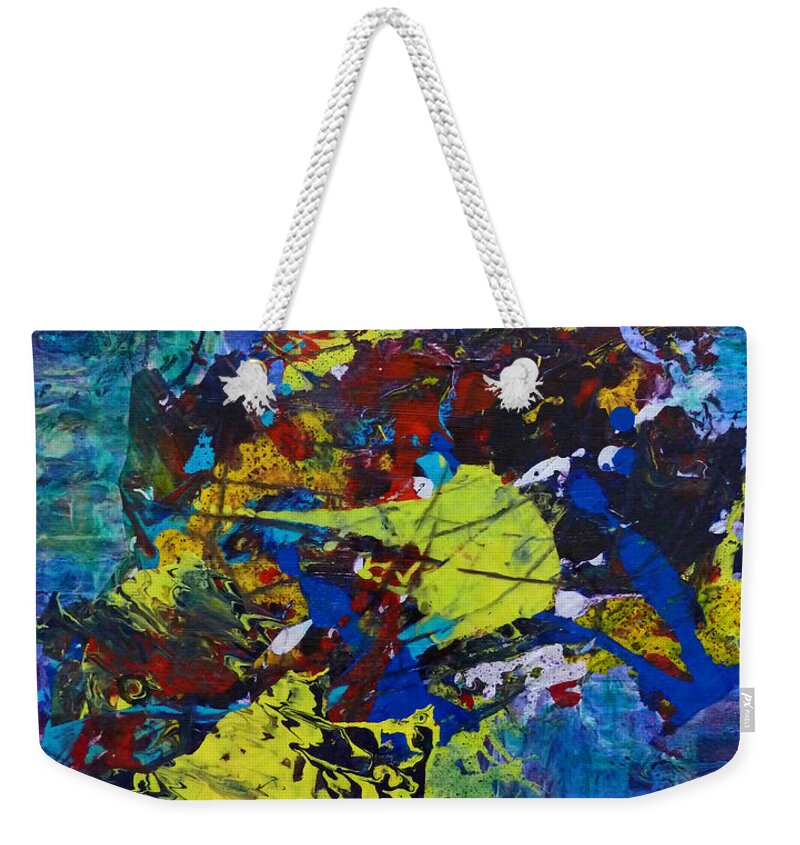 Abstract Expressionsm Weekender Tote Bag featuring the painting Abstract Fish by Claire Bull