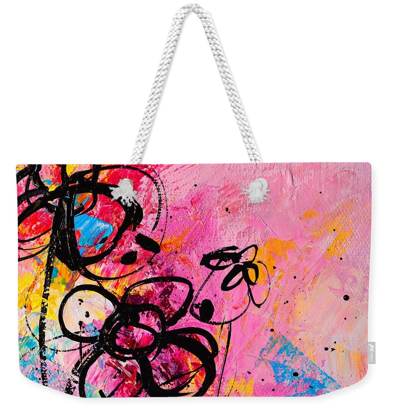 Abstract Flowers In Hot Pink Weekender Tote Bag featuring the painting Abstract Flowers in hot pink 1 by Patricia Awapara