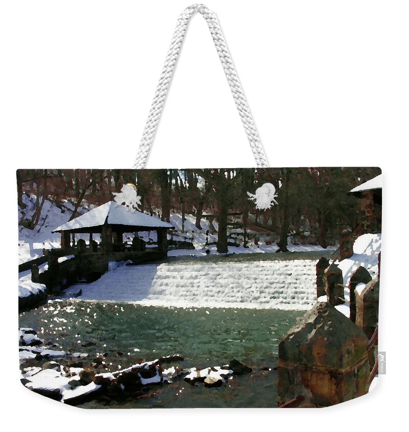 Illick's Mill Weekender Tote Bag featuring the photograph Abstract - Illicks Mill Waterfall Bethlehem PA by Jacqueline M Lewis