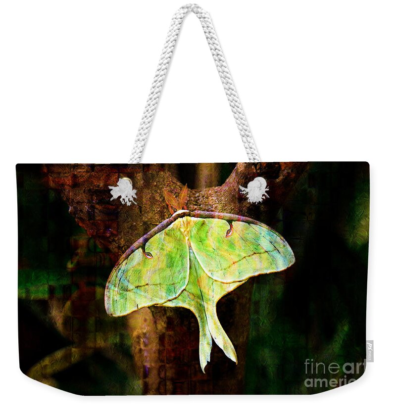 Abstract Weekender Tote Bag featuring the photograph Abstract Luna Moth Painterly by Andee Design