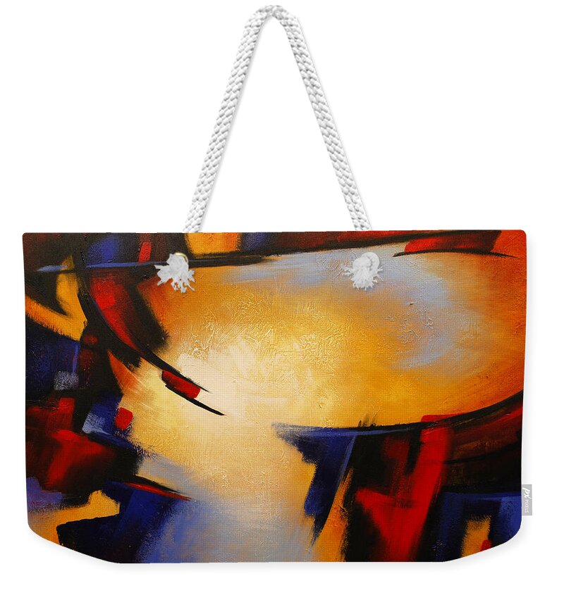 Abstract Weekender Tote Bag featuring the painting Abstract Red Blue Yellow by Glenn Pollard