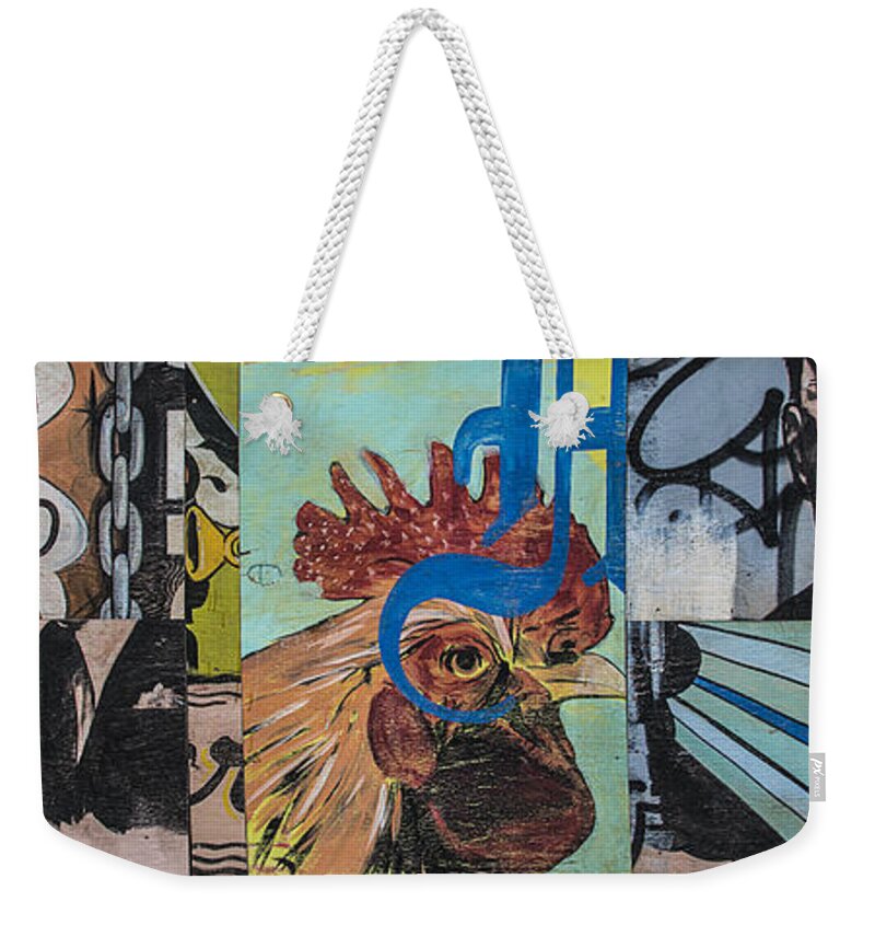Mural Weekender Tote Bag featuring the mixed media Abstract Rooster Panel by Terry Rowe