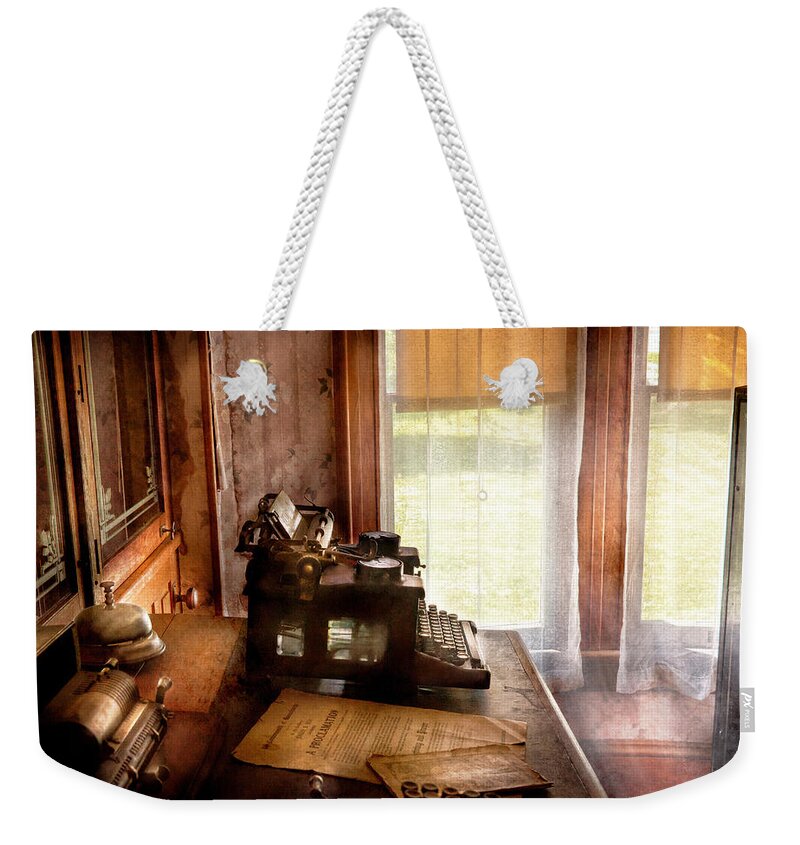 Hdr Weekender Tote Bag featuring the photograph Accountant - My little office by Mike Savad