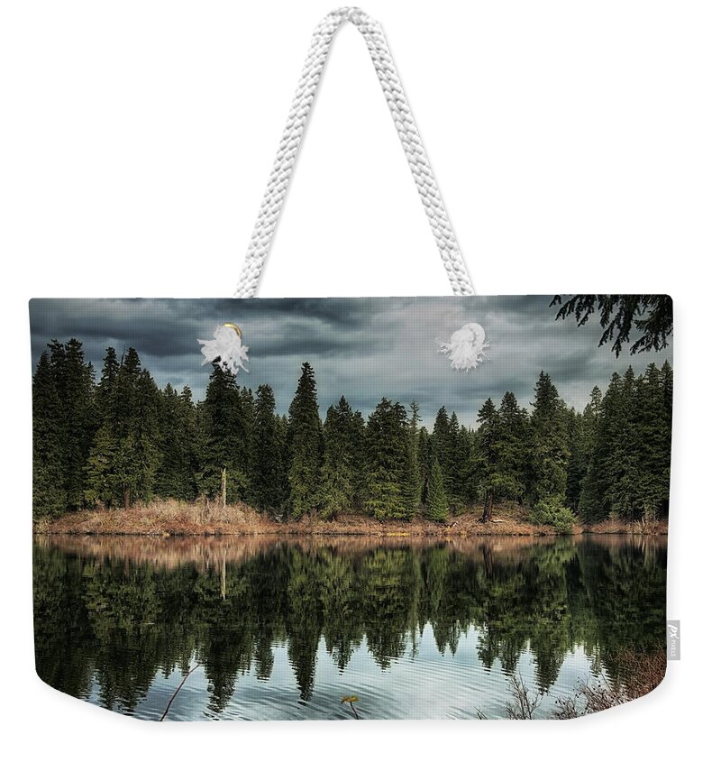 Clear Lake Weekender Tote Bag featuring the photograph Across the Lake by Belinda Greb
