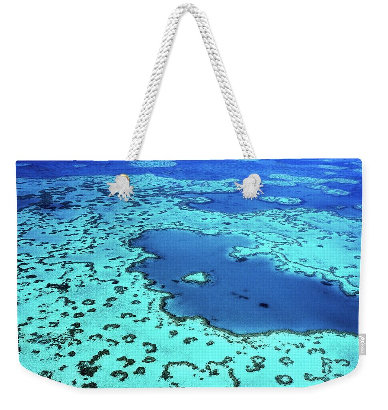 Seascape Weekender Tote Bag featuring the photograph Aerial Of Heart-shaped Reef At Hardy by Holger Leue