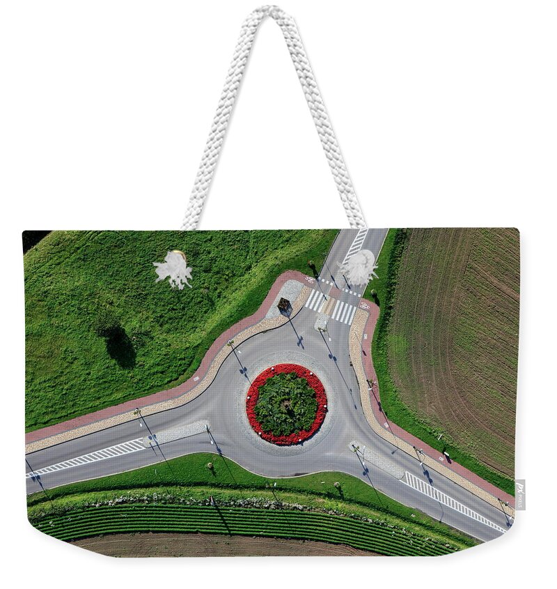 Grass Weekender Tote Bag featuring the photograph Aerial Photo Of Traffic Circle In by Dariuszpa