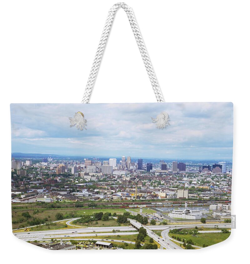 Photography Weekender Tote Bag featuring the photograph Aerial View Of A City, Newark, New by Panoramic Images