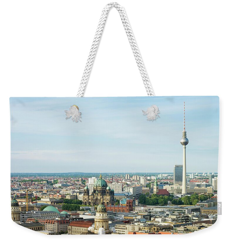 Alexanderplatz Weekender Tote Bag featuring the photograph Aerial View Of Berlin Cityscape by Georgeclerk