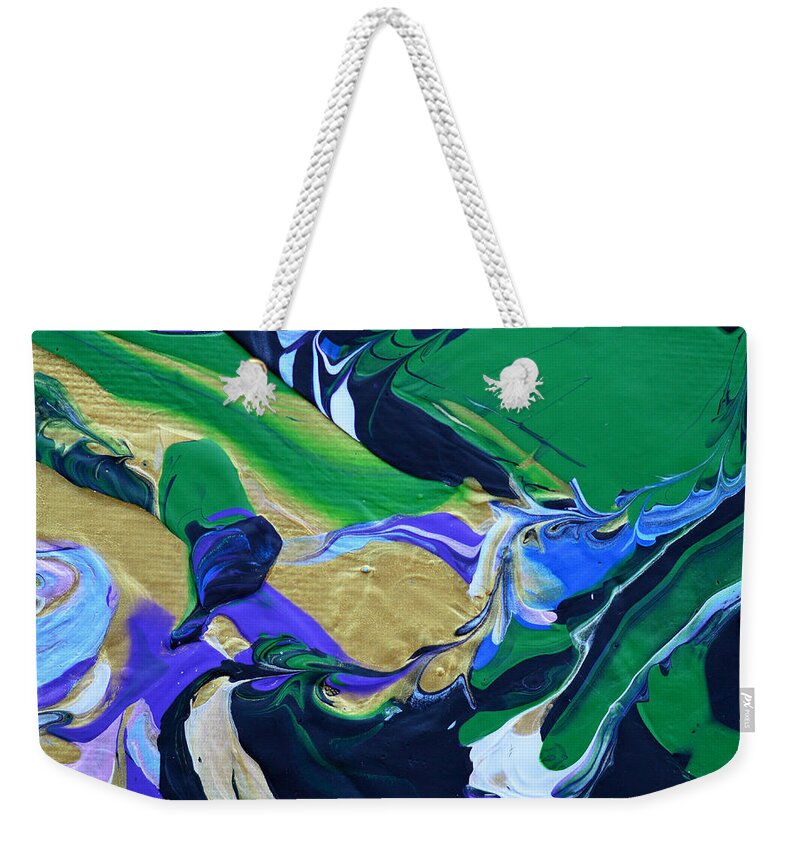 Bold Abstract Weekender Tote Bag featuring the painting Aerial Vista by Donna Blackhall