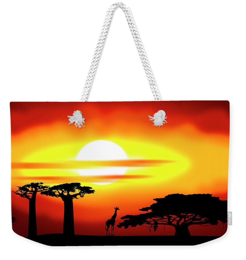 Africa Weekender Tote Bag featuring the digital art Africa sunset by Michal Boubin
