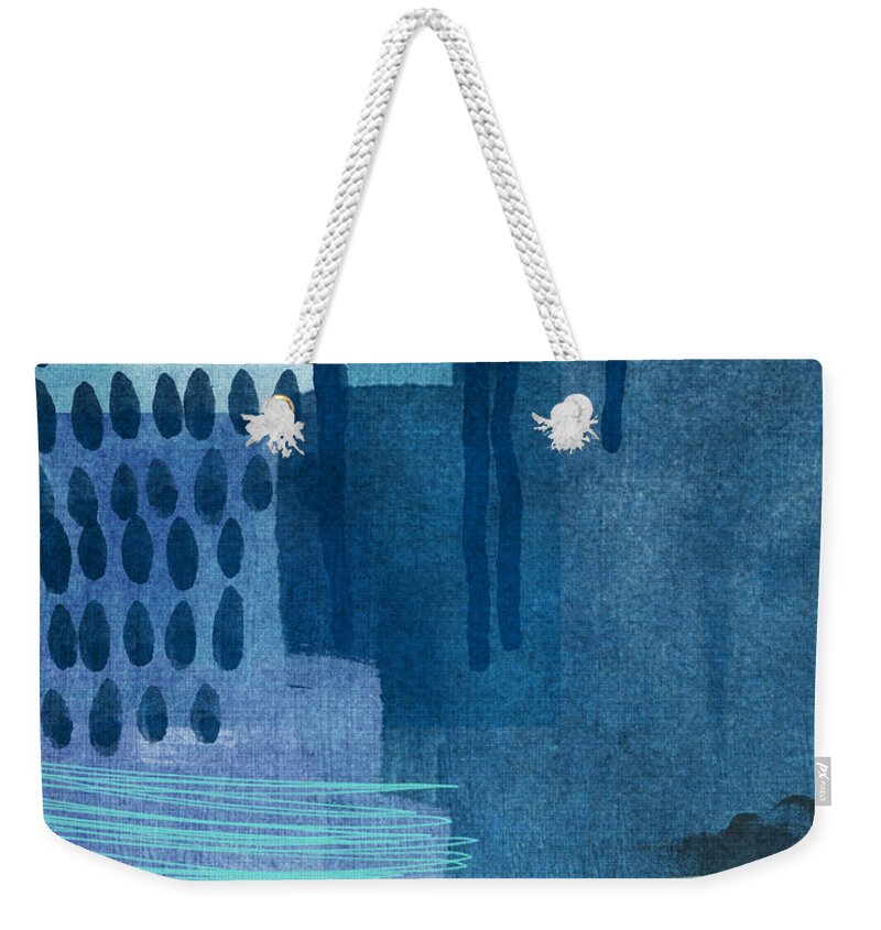 Blue Weekender Tote Bag featuring the painting After Rain- Contemporary Abstract Painting by Linda Woods