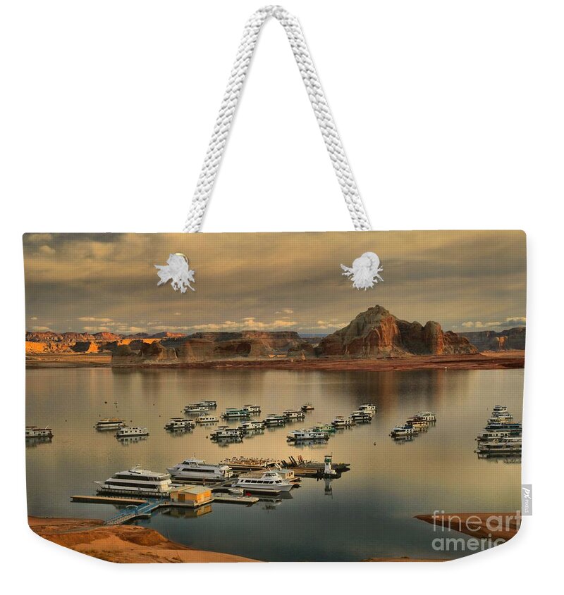 Lake Powell Panorama Weekender Tote Bag featuring the photograph Afternoon At The Wahweap Marina by Adam Jewell