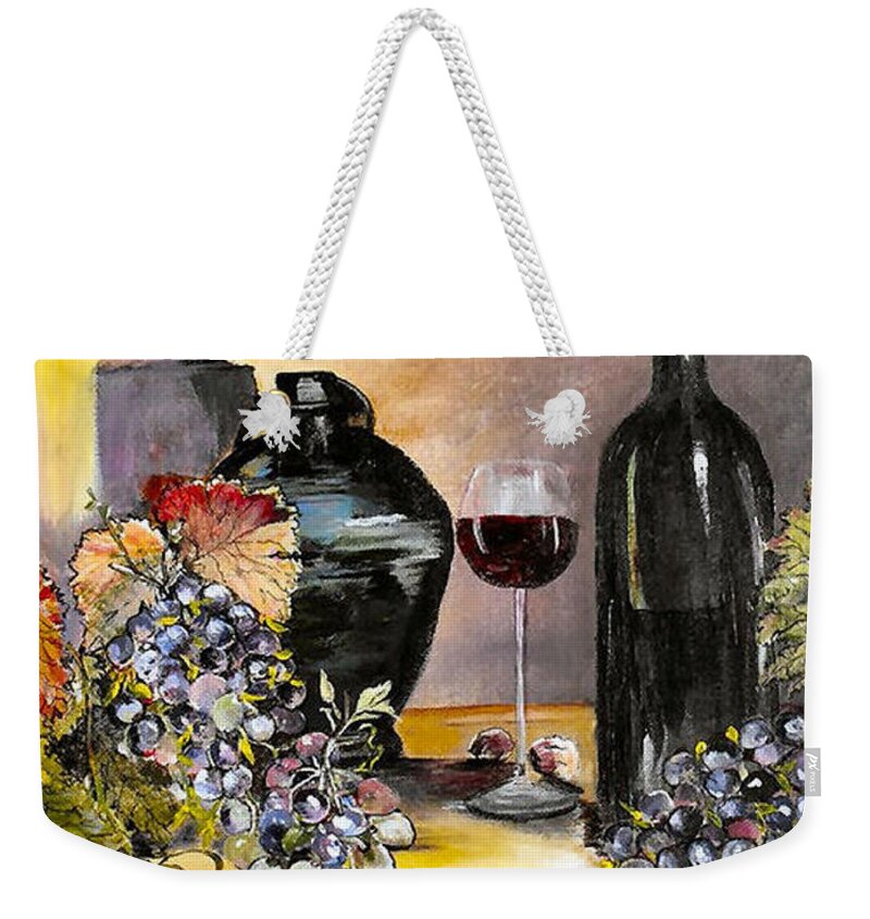 Fine Wine Weekender Tote Bag featuring the painting Bottles of time by Arlen Avernian - Thorensen