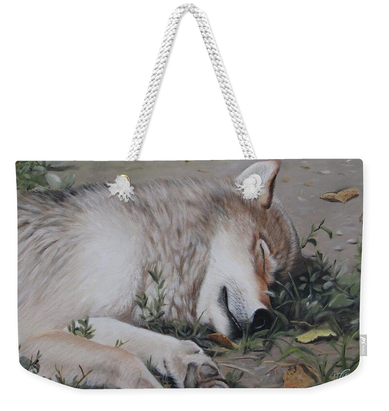Wolf Weekender Tote Bag featuring the painting Afternoon Nap by Tammy Taylor