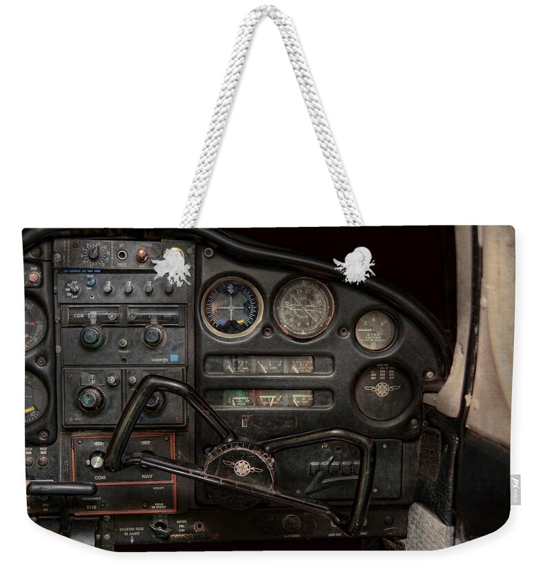 Piper Weekender Tote Bag featuring the photograph Airplane - Piper PA-28 Cherokee Warrior - A warriors view by Mike Savad