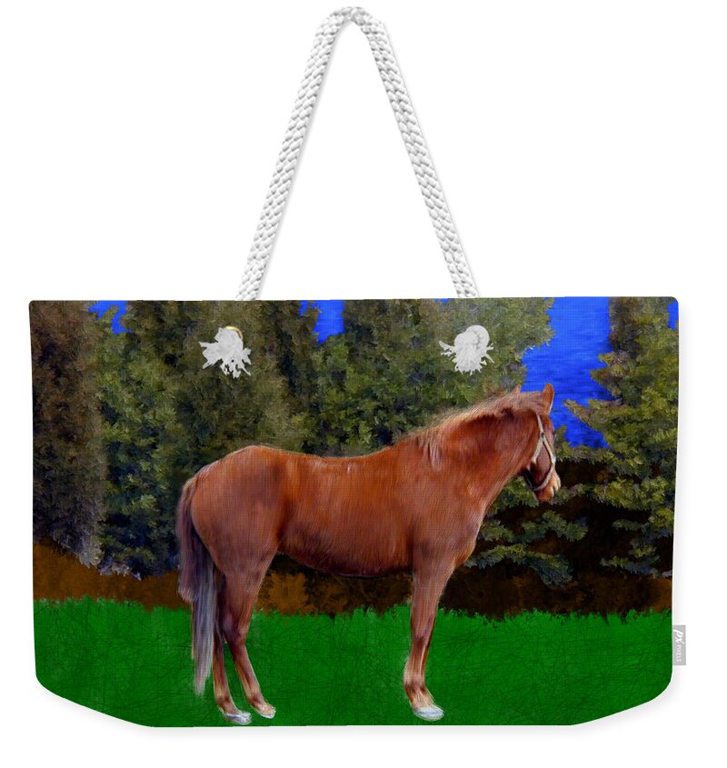 Horse Weekender Tote Bag featuring the painting All Alone in a Field by Bruce Nutting
