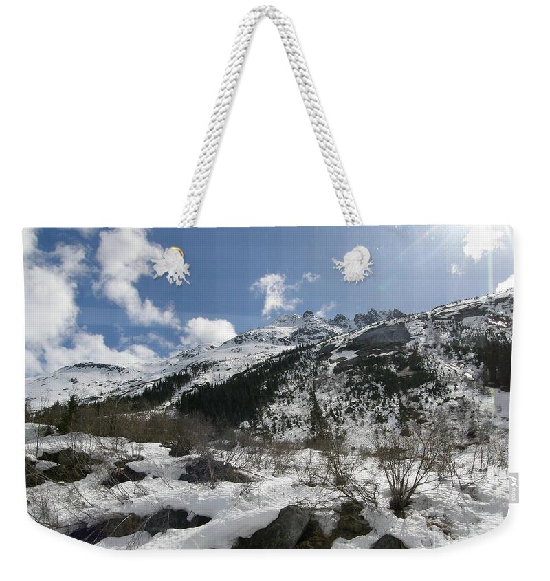 Rugged Weekender Tote Bag featuring the photograph Alaskan Mountain by Bev Conover