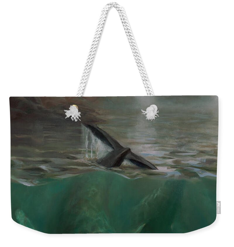 Humpback Weekender Tote Bag featuring the painting Humpback Whales - Underwater Marine - Coastal Alaska Scenery by K Whitworth