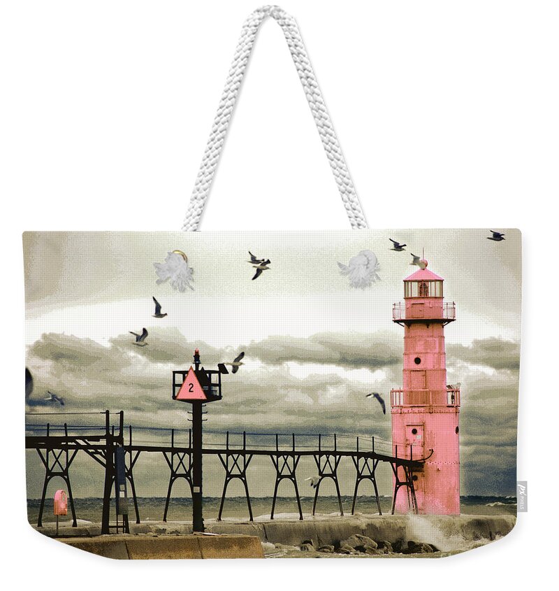 Algoma Pierhead Lighthouse Weekender Tote Bag featuring the digital art Algoma Pierhead Lighthouse by Wernher Krutein