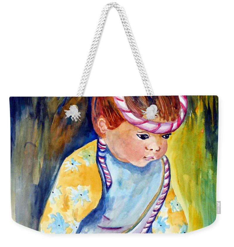 Ksg Weekender Tote Bag featuring the painting Ali Learns to Bow by Kim Shuckhart Gunns