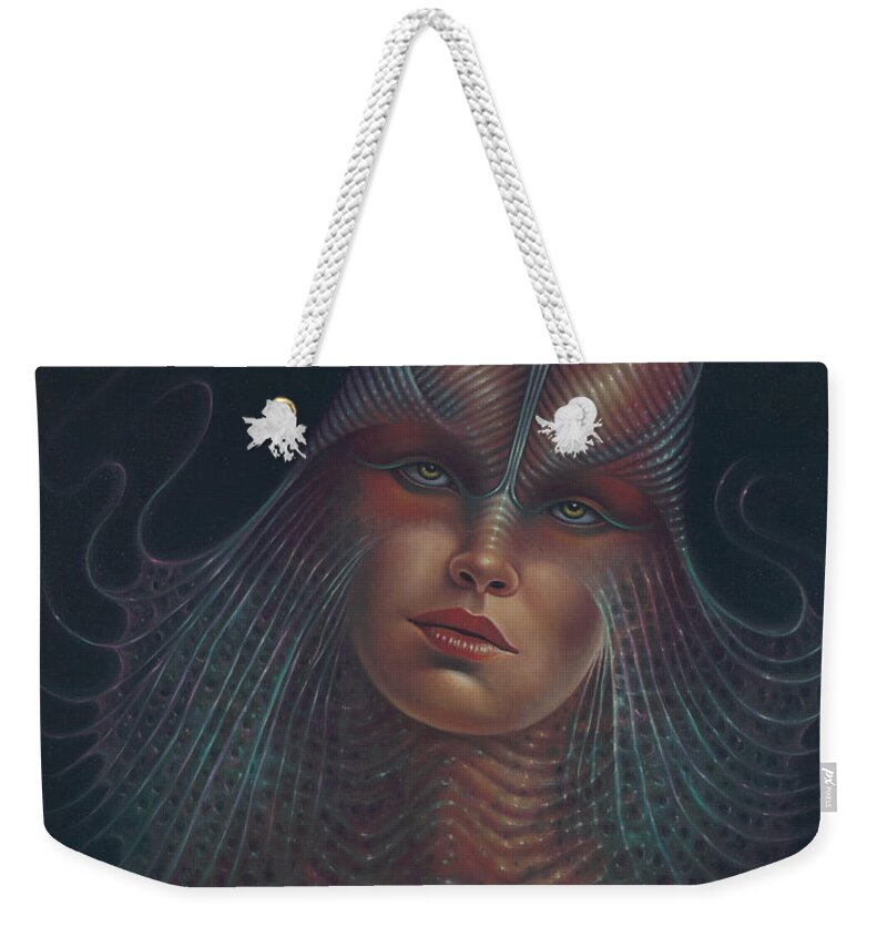Sci-fi Weekender Tote Bag featuring the painting Alien Portrait Il by Ricardo Chavez-Mendez