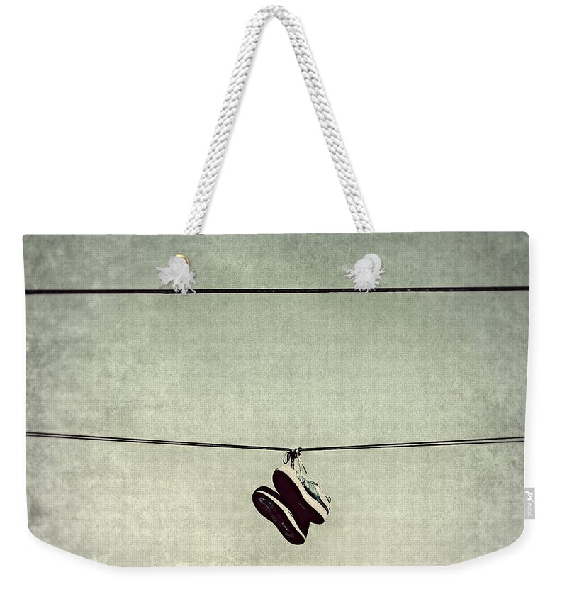 Shoes Weekender Tote Bag featuring the photograph All Tied Up by Melanie Lankford Photography