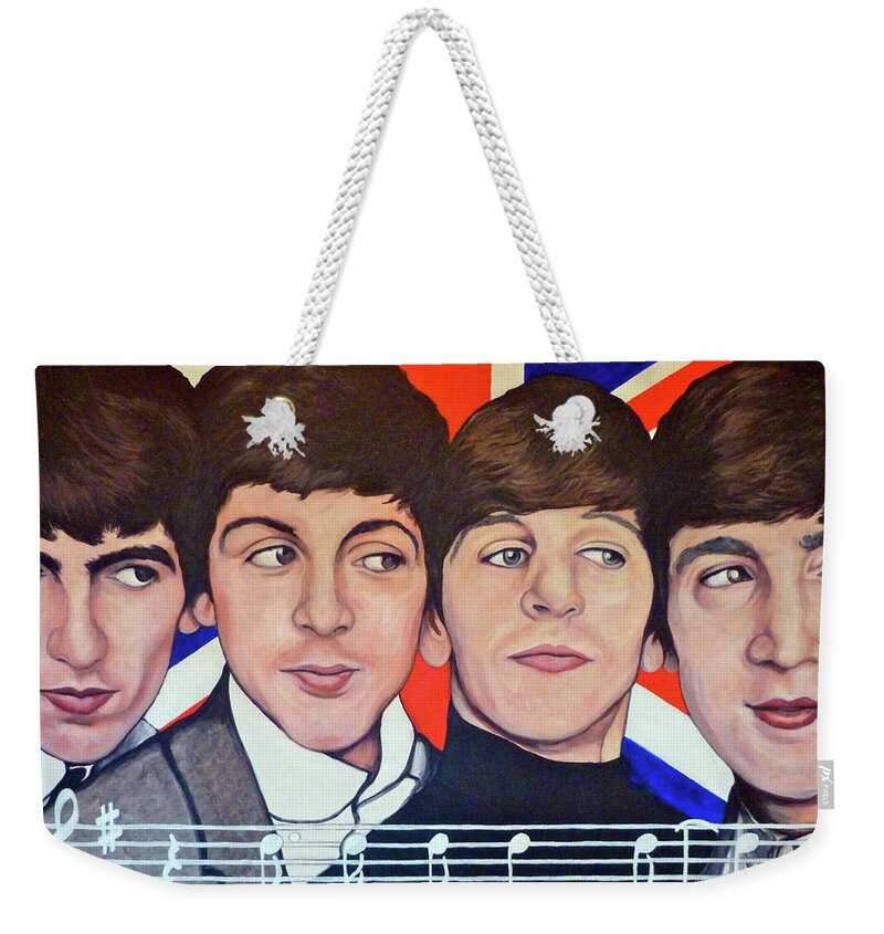 The Beatles With Bristish Flag Weekender Tote Bags