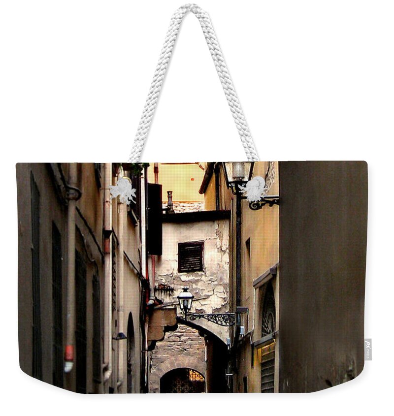 Florence Weekender Tote Bag featuring the photograph Alley in Florence 1 by Jennie Breeze