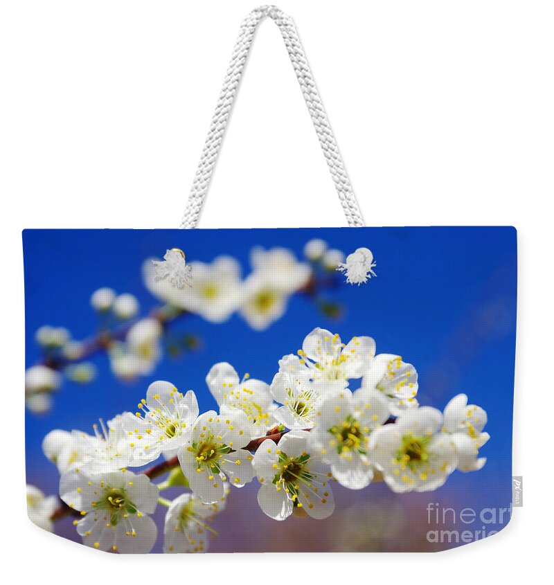 Abstract Weekender Tote Bag featuring the photograph Almond Blossom by Carlos Caetano