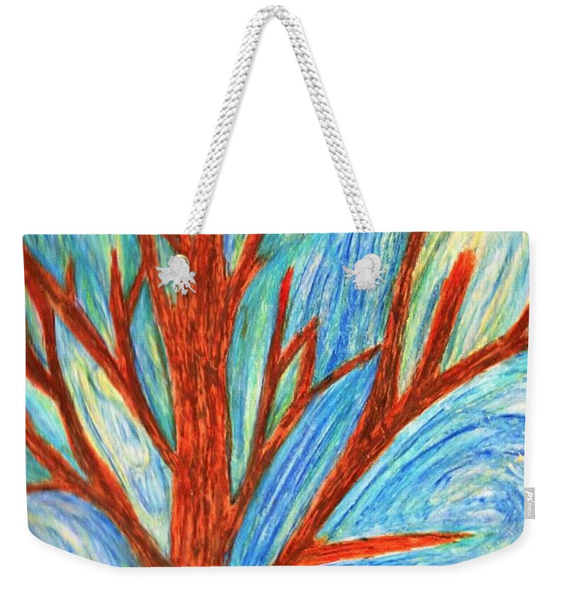 Tree Weekender Tote Bag featuring the painting Aloushi's Abstract by Renee Michelle Wenker