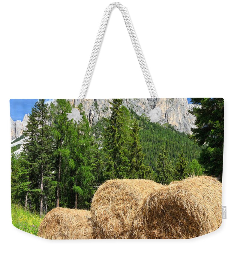 Alps Weekender Tote Bag featuring the photograph alpine pasture in Dolomites by Antonio Scarpi