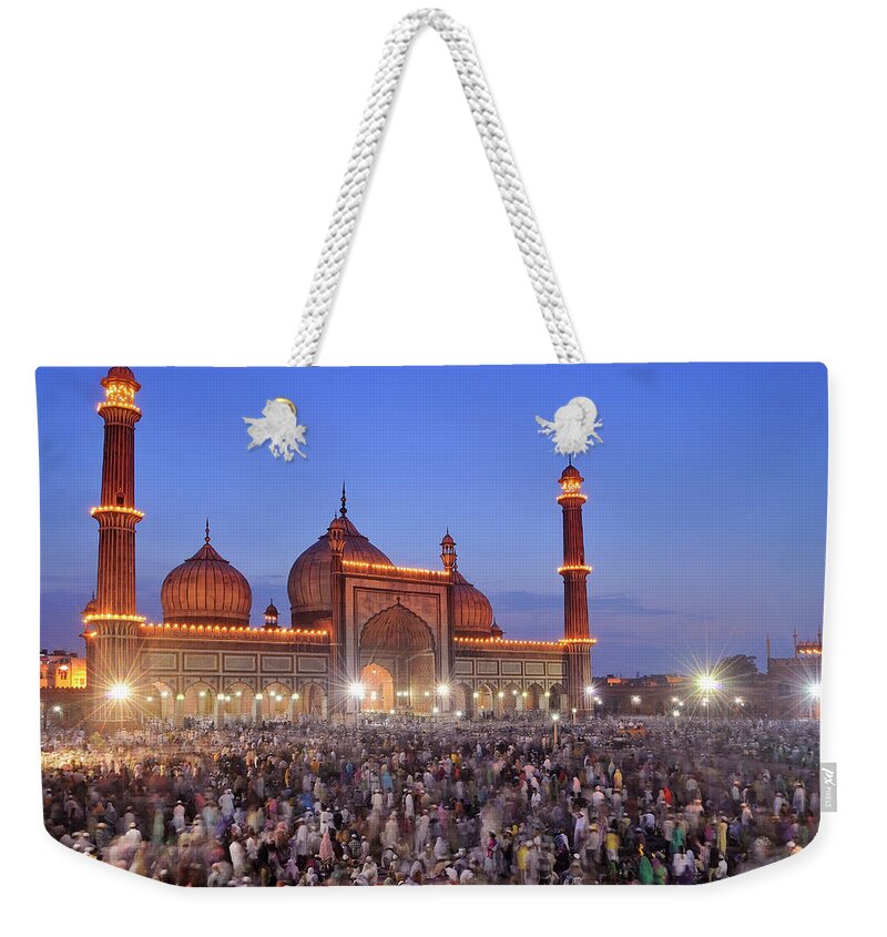 Arch Weekender Tote Bag featuring the photograph Alvida Juma Twilight At Jama Masjid by Nimit Nigam