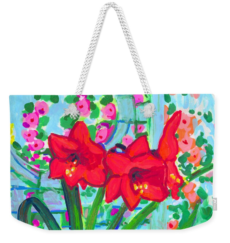 Amaryllis Weekender Tote Bag featuring the painting Amaryllis by Candace Lovely