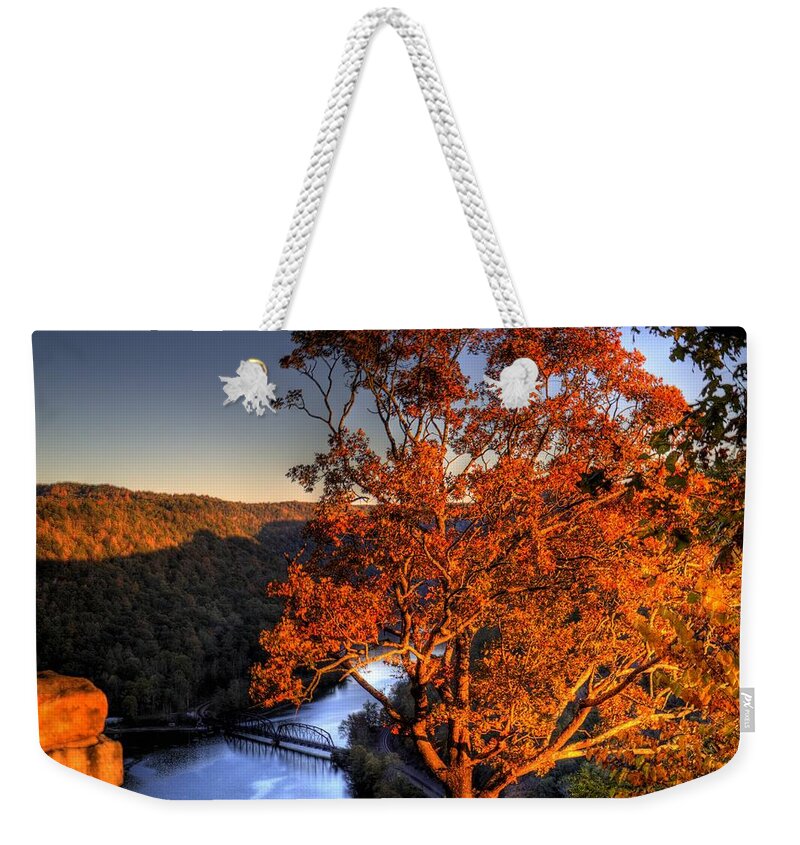 River Weekender Tote Bag featuring the photograph Amazing Tree at Overlook by Jonny D