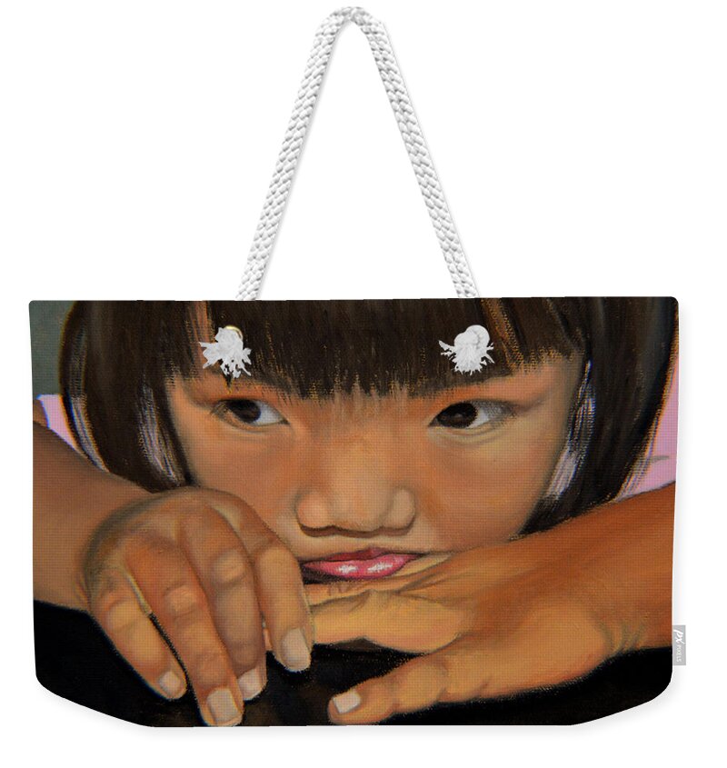 Children Paintings Weekender Tote Bag featuring the painting Amelie-An by Thu Nguyen