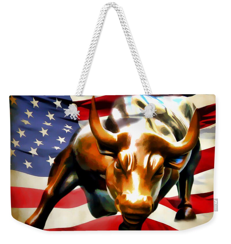 Wall Street Bull Weekender Tote Bag featuring the photograph America Taking Charge by Athena Mckinzie