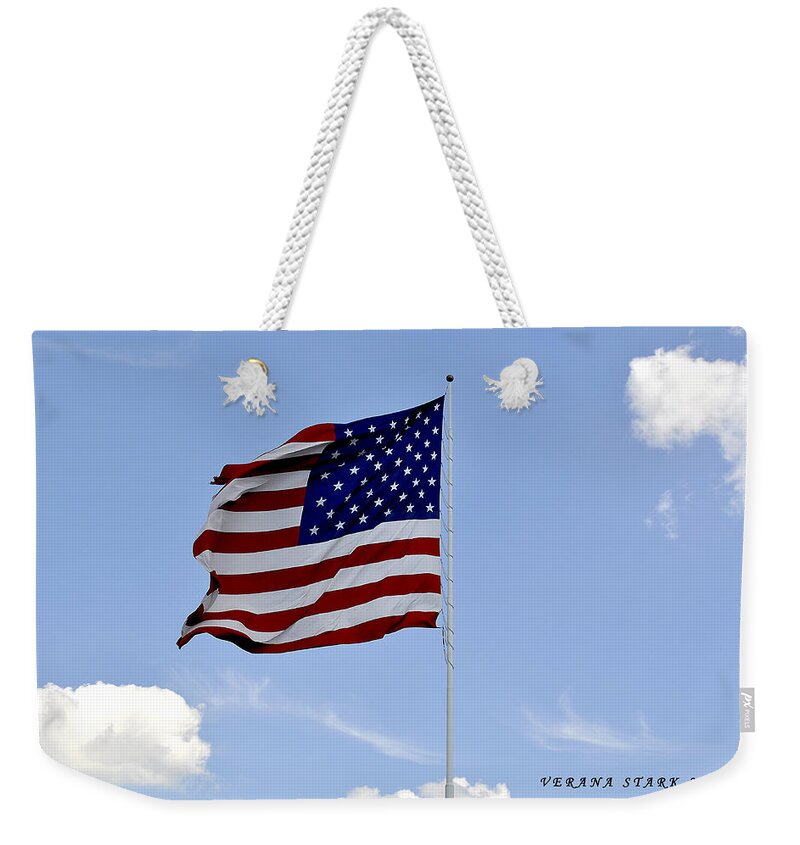 American Flag Weekender Tote Bag featuring the photograph American Flag by Verana Stark