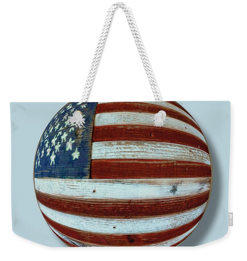 American Flag Weekender Tote Bag featuring the painting American Flag Wood Orb by Tony Rubino