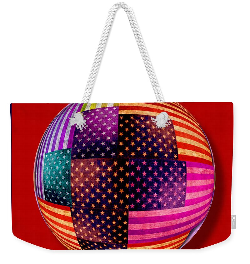 American Flag Weekender Tote Bag featuring the painting American Flags Orb by Tony Rubino