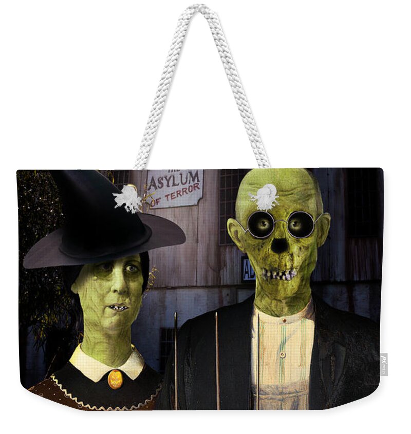 American Gothic Weekender Tote Bag featuring the digital art American Gothic Halloween by Gravityx9 Designs