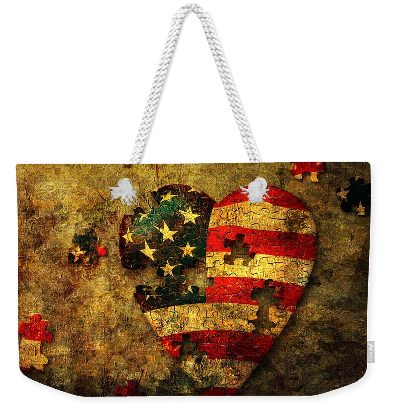 Abstract Weekender Tote Bag featuring the digital art American Puzzle by Bruce Rolff