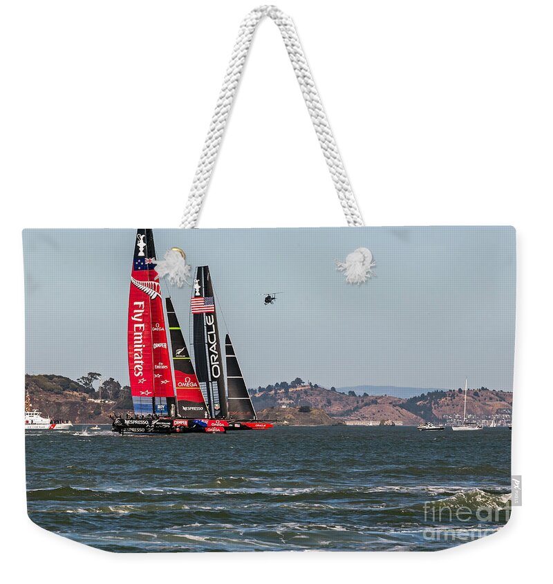 America's Cup Weekender Tote Bag featuring the photograph Americas Cup Catamarans by Kate Brown