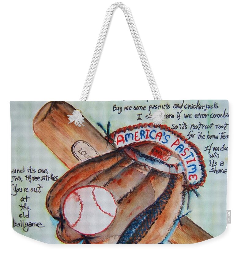 Baseball Weekender Tote Bag featuring the painting Americas Pastime I by Elaine Duras