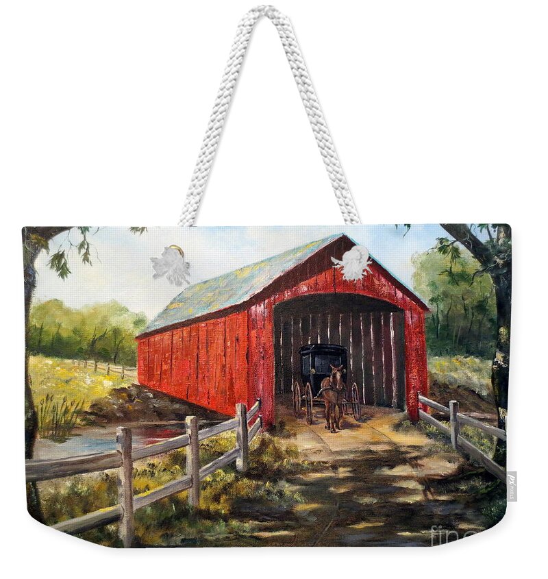 Bridge Weekender Tote Bag featuring the painting Amish Country by Lee Piper