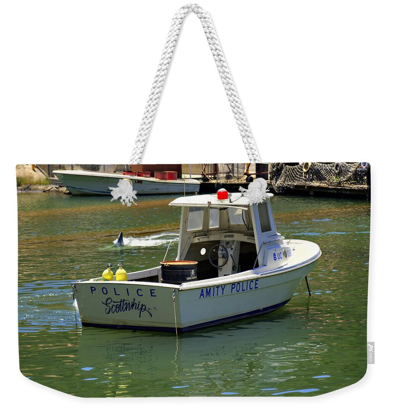 Jaws Weekender Tote Bag featuring the photograph Amity Police by Ricky Barnard