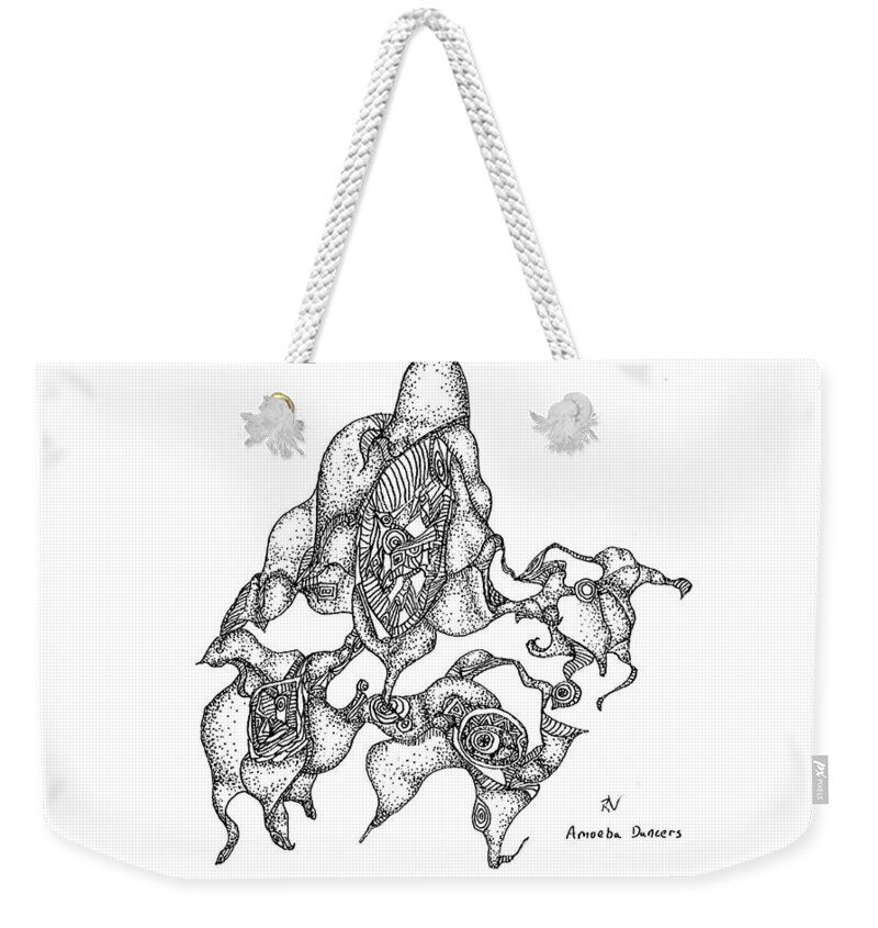 Pen Weekender Tote Bag featuring the drawing Amoeba Dancers by Regina Valluzzi